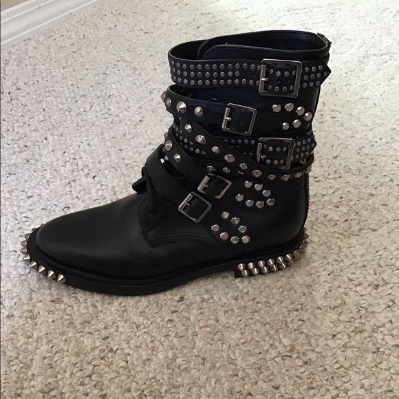 Yves Saint Laurent Shoes - SAINT LAURENT BLACK STUDDED RANGER BOOTS